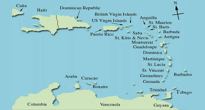 caribbean islands map